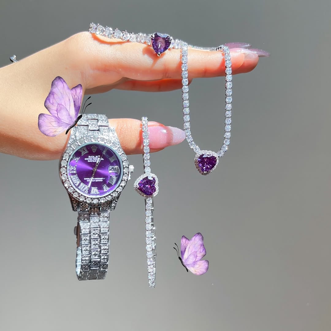 ست ساعت و دستبند و انگشتر و رینگ فول نگین